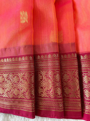 Chanderi Silk saree | Orange and Pink (Dual Shade) | Handwoven | Ships from California